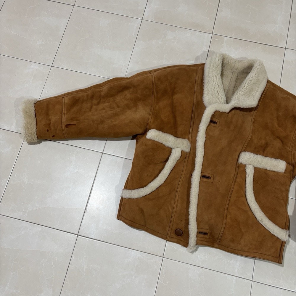 Sandro Paris Fur Leather Brown Winter Coat Lamb BRAND NEW FLAWED Shearling - Picture 10 of 16